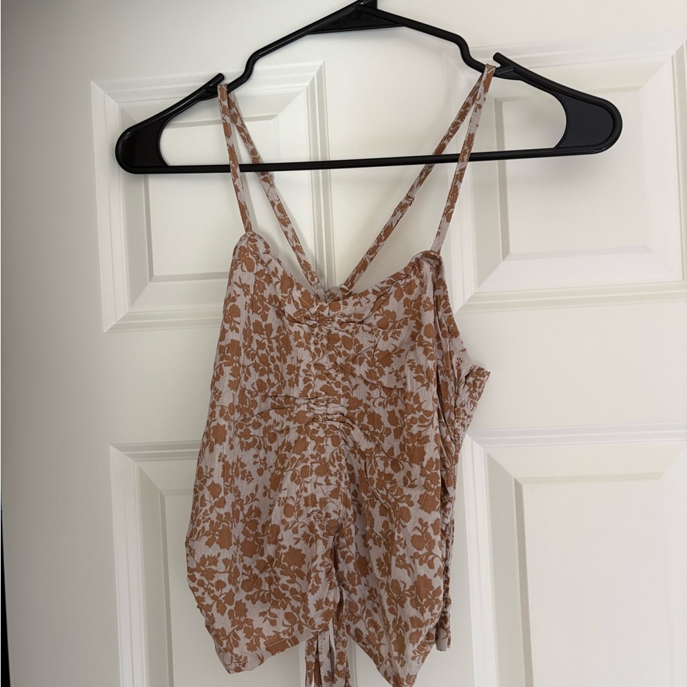 Pink Lily Beige & Brown Floral Tie-Front Cami